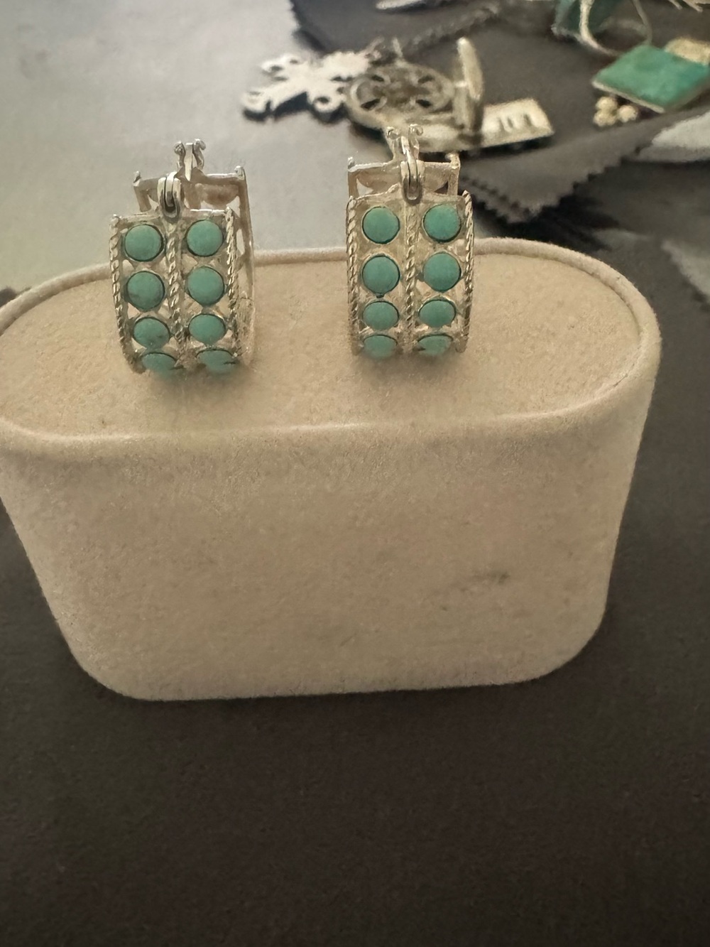 Turquoise Dot Silver Hoop Earrings - Women Jewelry